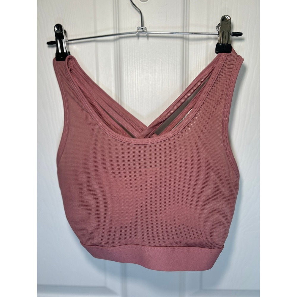 Fabletics Sports Bra XS Strappy Mesh Back Medium Impact Rosewood Pink Activewear